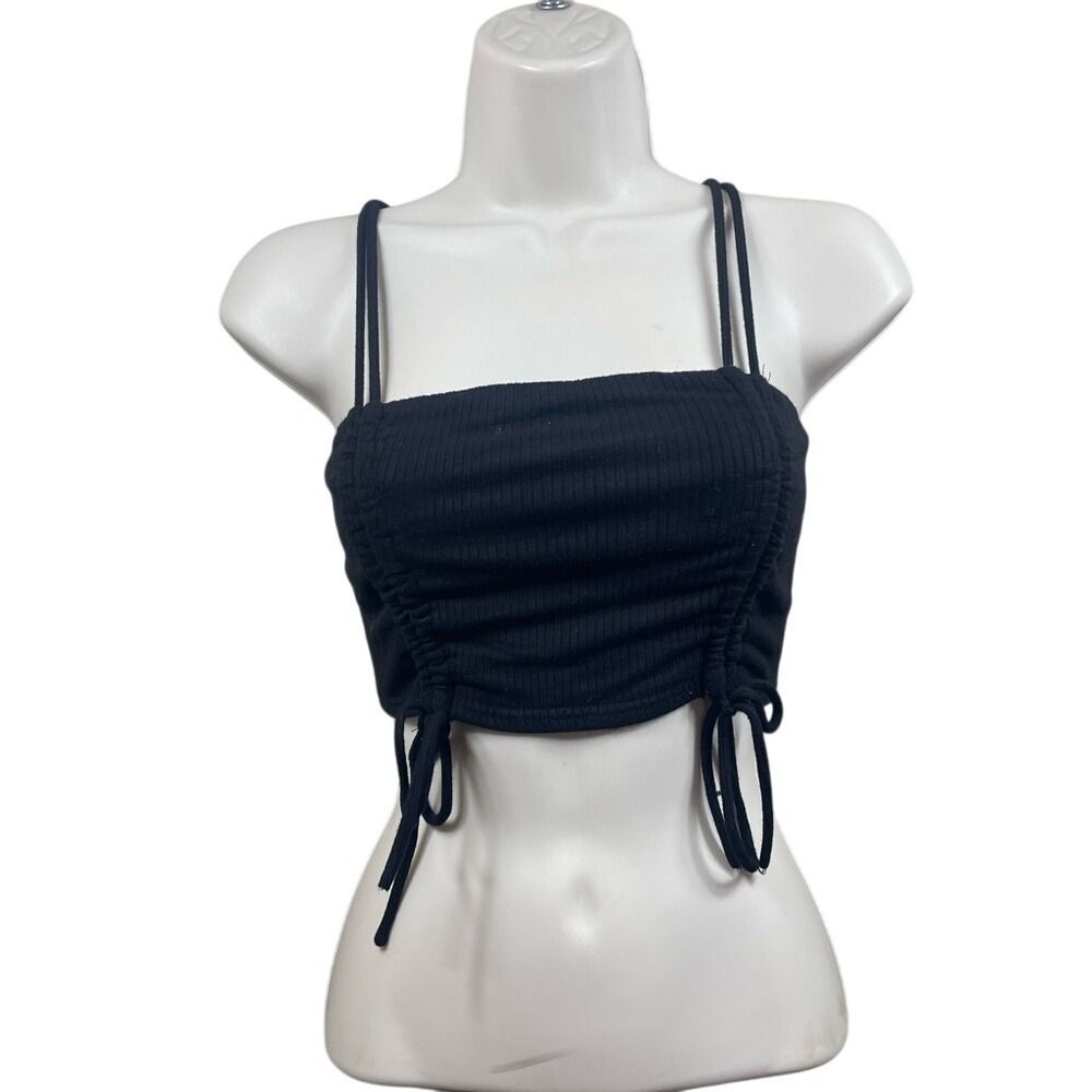 Fashion Nova Black Ribbed Drawstring‎ Cami Crop Top Womens Size Small